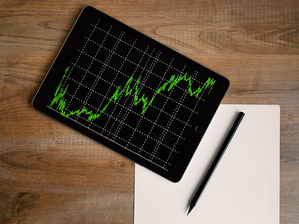 Digitales Tablet mit Diagrammen in einer modernen Arbeitsumgebung